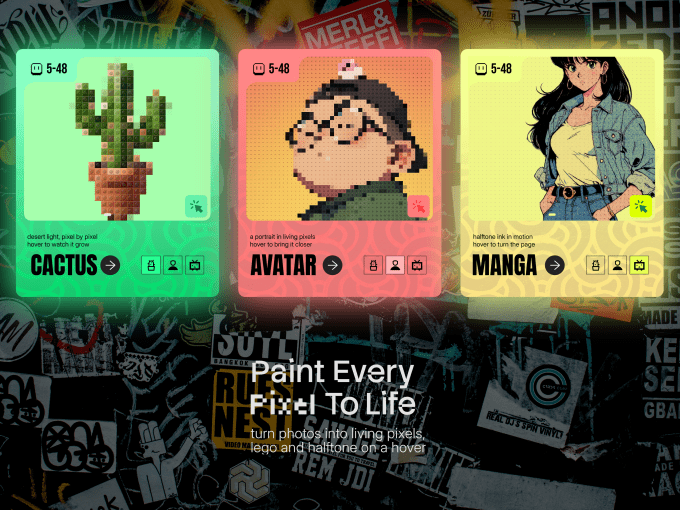 Pixage Gallery : Interactive Pixel Art Image Gallery with Hover Effects